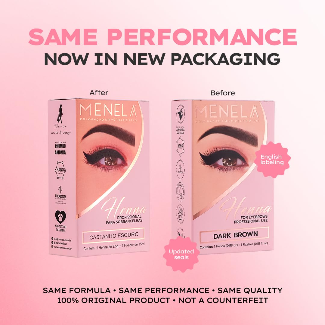 MENELA Eyebrow Henna Tint Kit - Dark Brown, Ammonia-Free, Vegan with Bamboo Extract (Up to 15 Days)