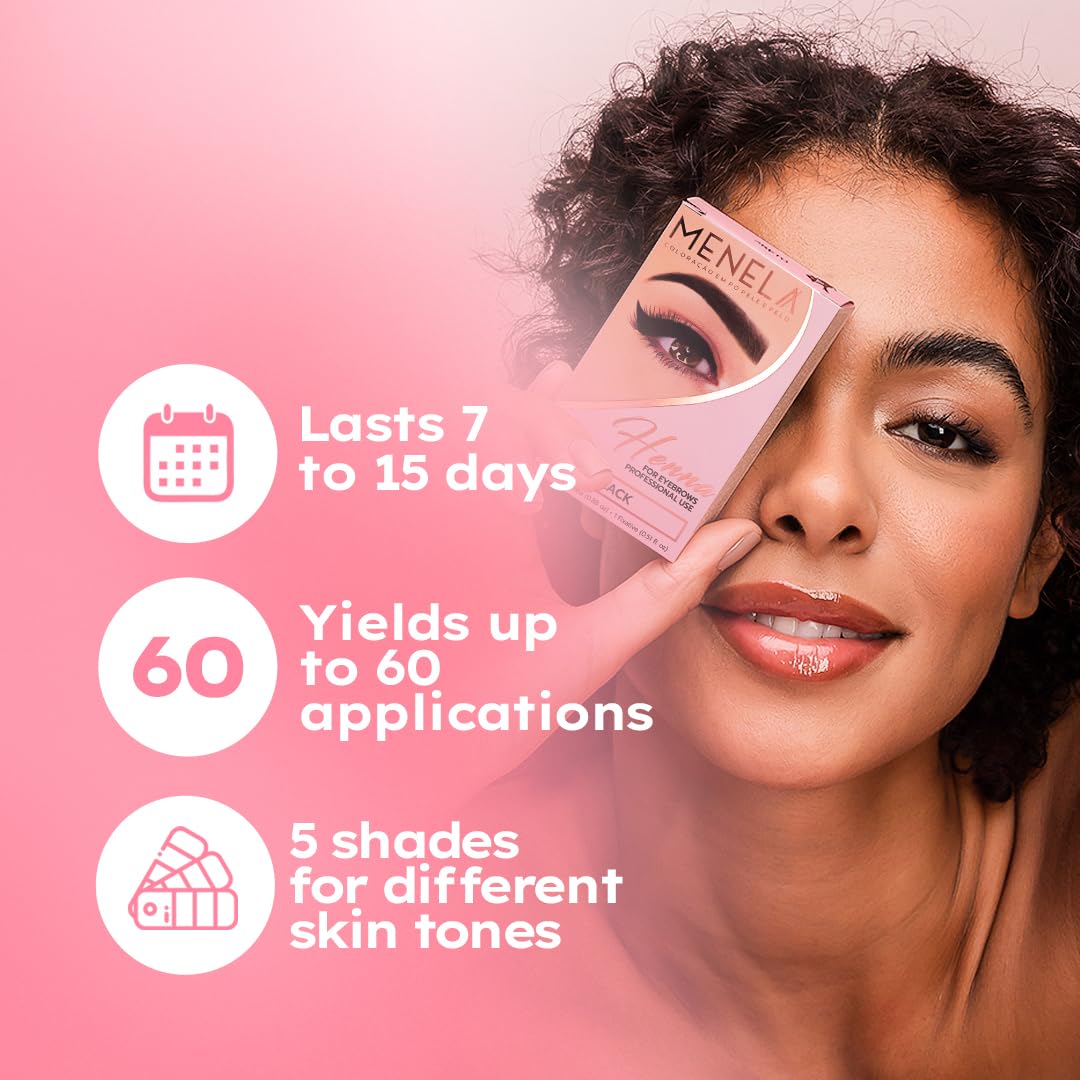 MENELA Eyebrow Henna Tint Kit - Dark Brown, Ammonia-Free, Vegan with Bamboo Extract (Up to 15 Days)