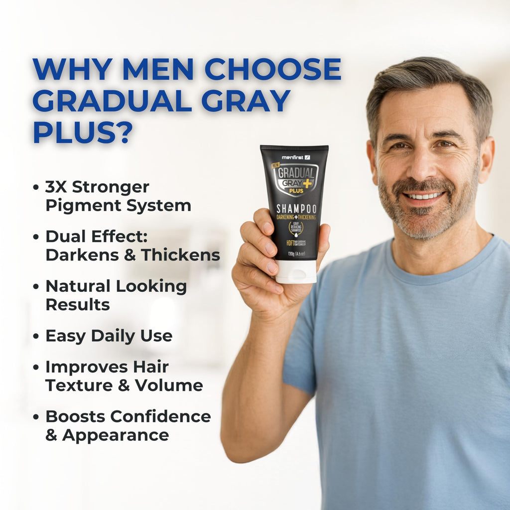 MENFIRST Gradual Gray Plus Shampoo – Darkening, Thickening, 3-Minute Gray Coverage, Dye-Free, 4.6 oz