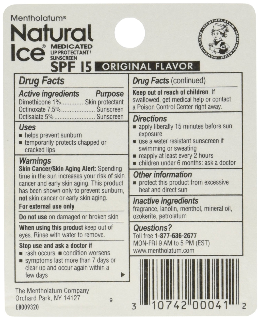 Ever Ready First Aid Mentholatum Natural Ice Medicated Lip Protectant Sunscreen, 0.16 oz Pack of 12
