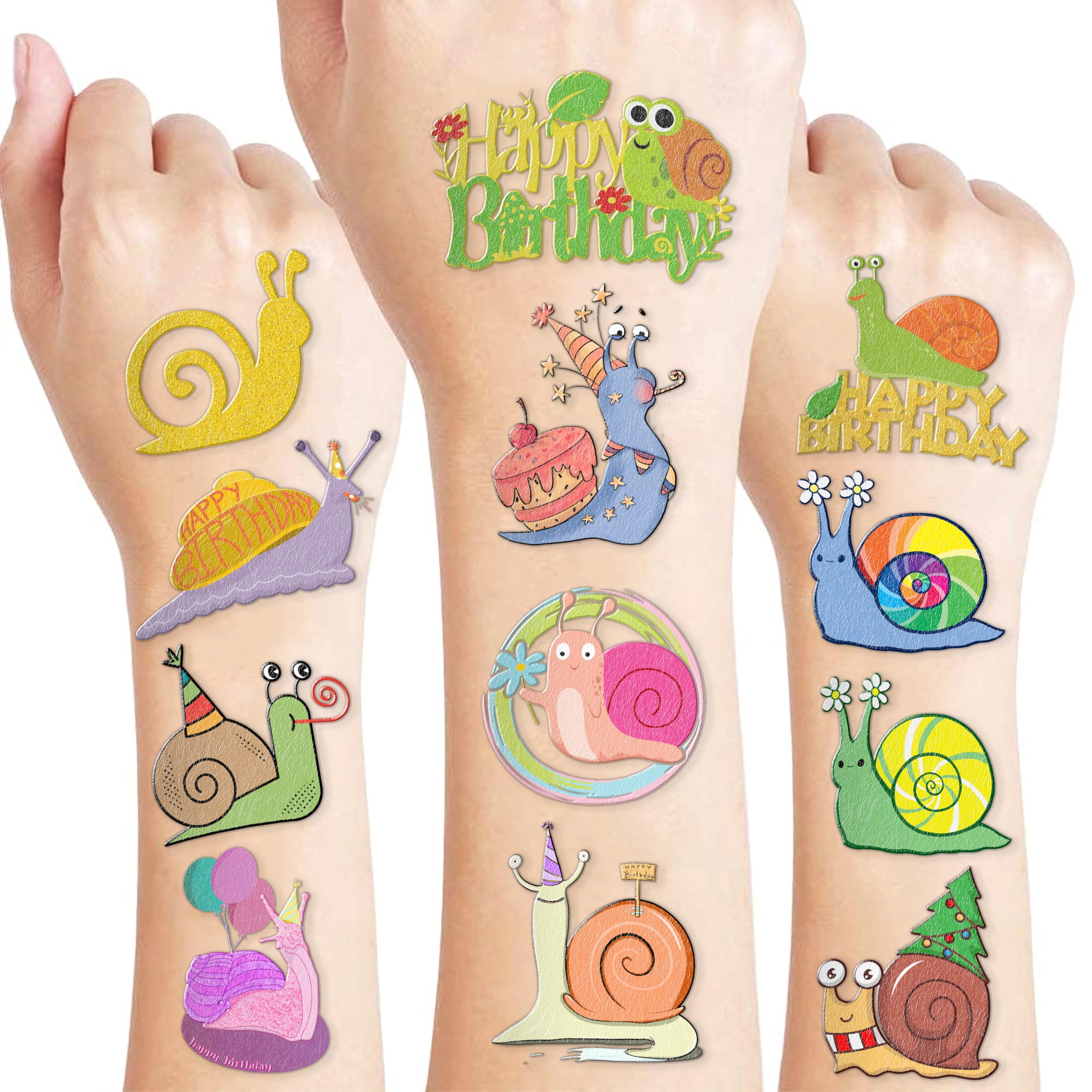 MeoIsDaBest Cute Snail Temporary Tattoos — 8 Sheets, 81 PCS for Party Decor & Favors