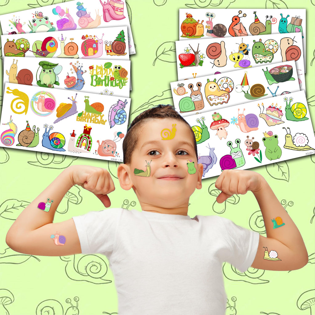 MeoIsDaBest Cute Snail Temporary Tattoos — 8 Sheets, 81 PCS for Party Decor & Favors