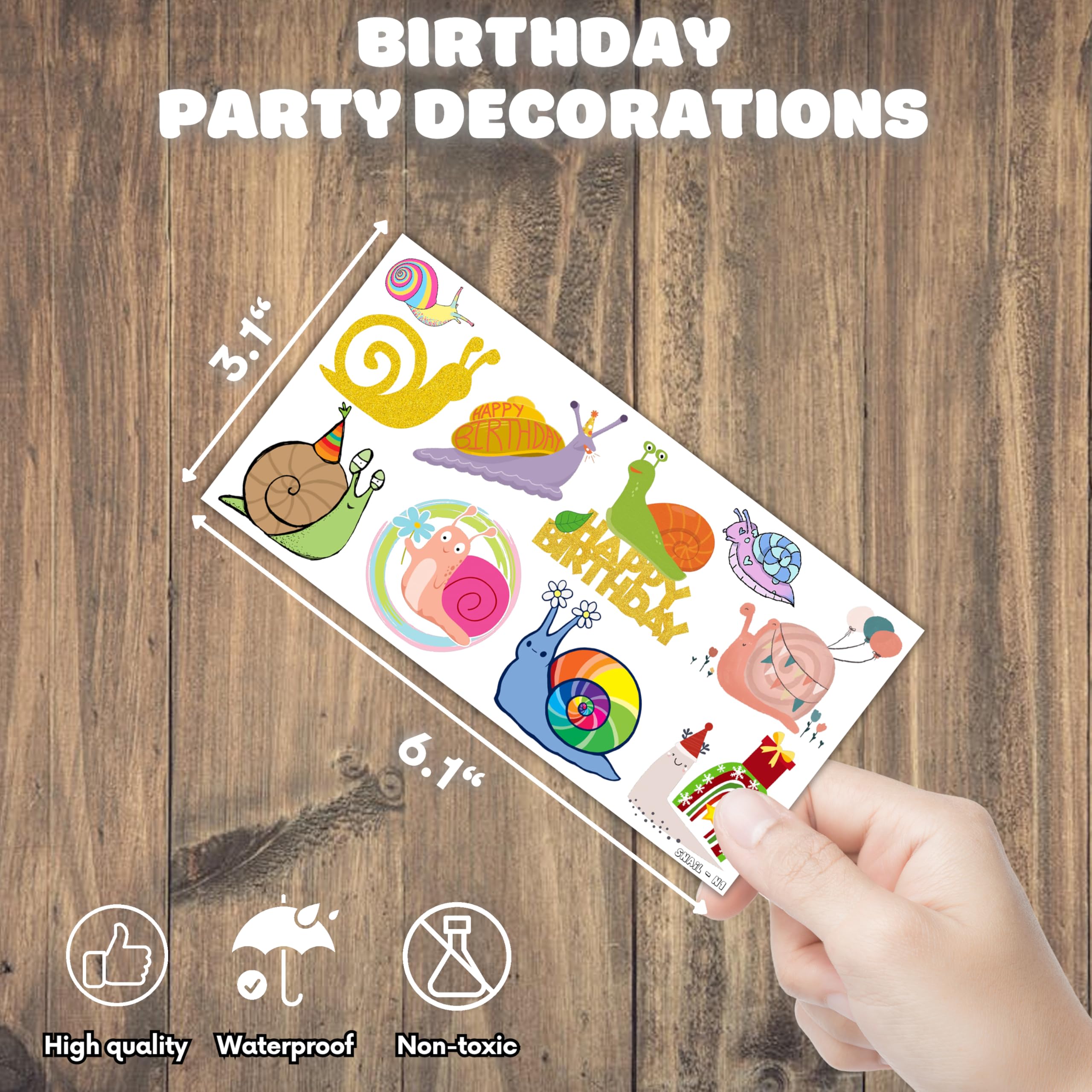 MeoIsDaBest Cute Snail Temporary Tattoos — 8 Sheets, 81 PCS for Party Decor & Favors