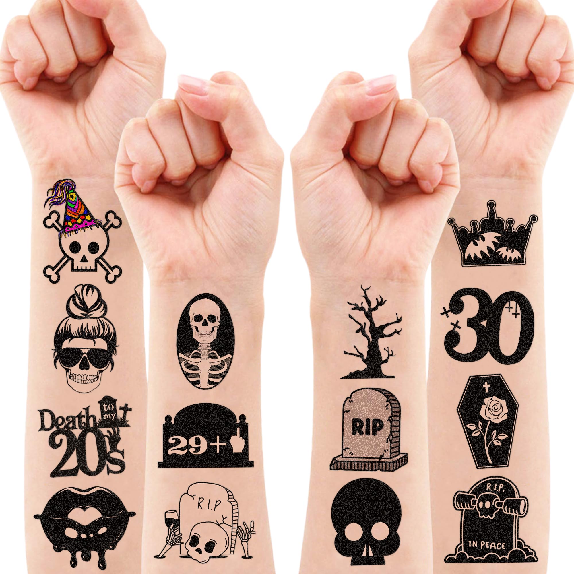 MeoIsDaBest 100 PCS Death to My 20s Temporary Tattoos — 30th Birthday Party Decor