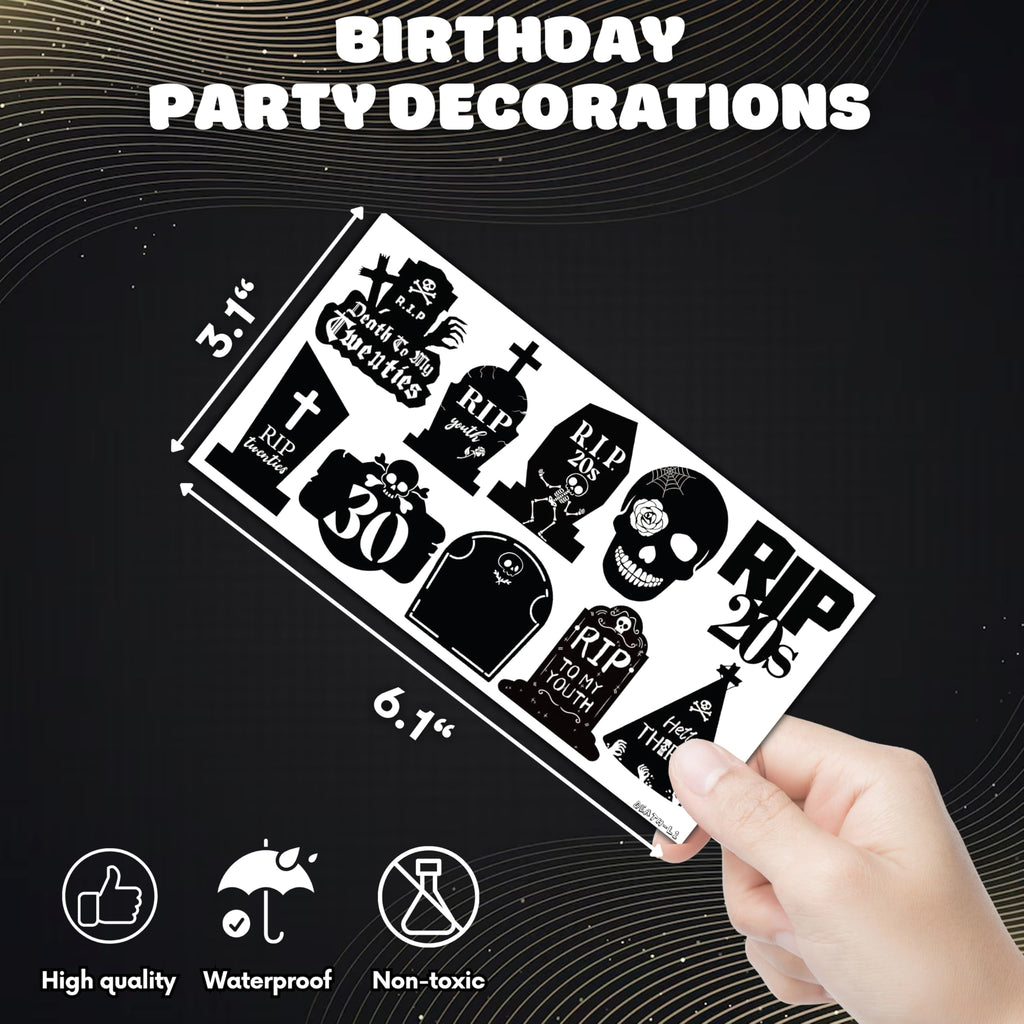 MeoIsDaBest 100 PCS Death to My 20s Temporary Tattoos — 30th Birthday Party Decor