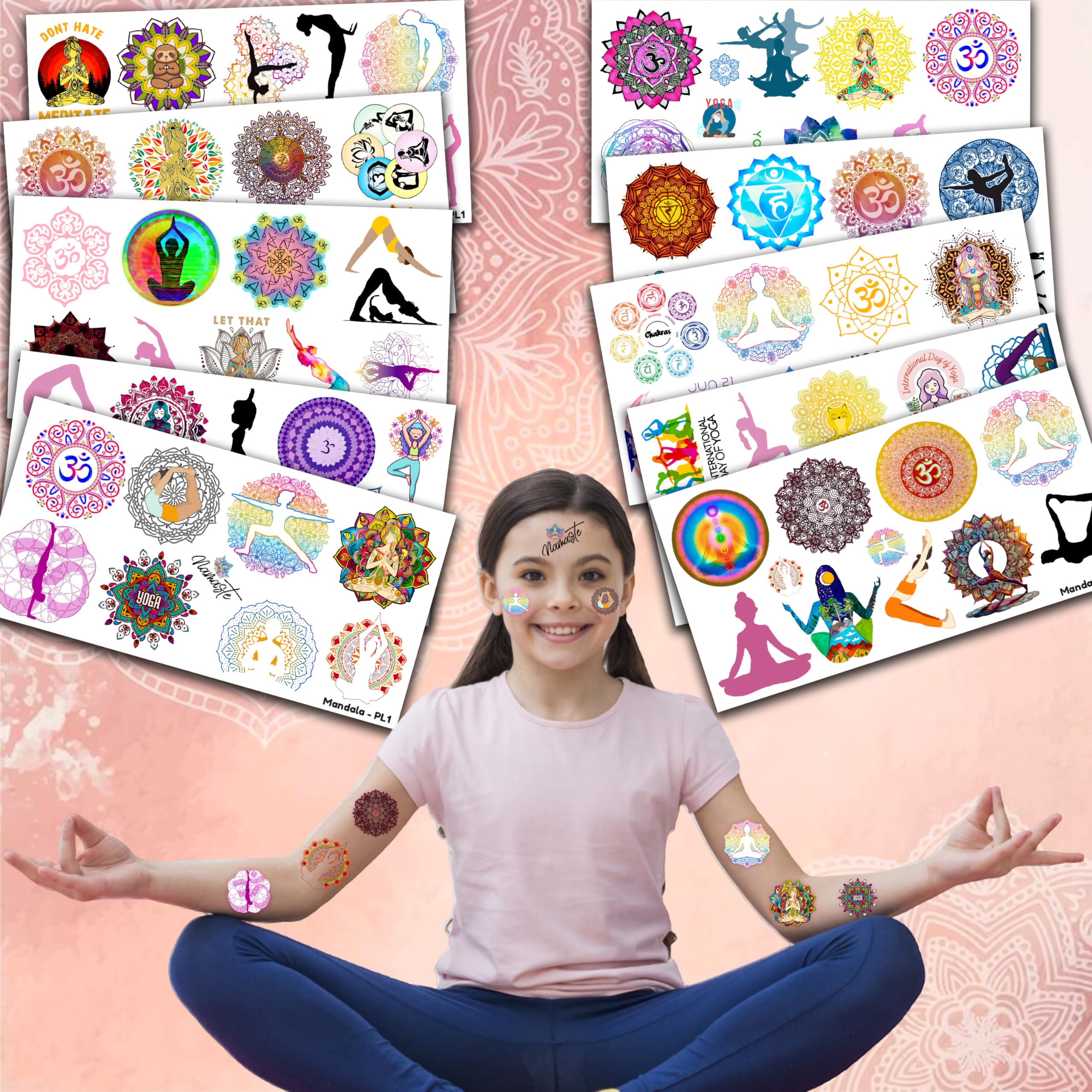 MeoIsDaBest 100 PCS Yoga Day Temporary Tattoos – Mandala Flowers Party Favors & Decor