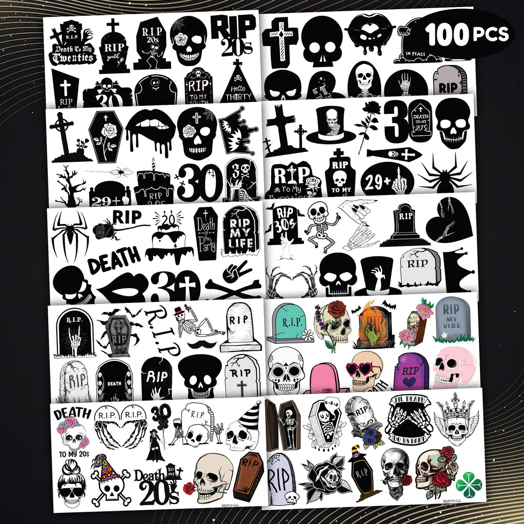 MeoIsDaBest 100 PCS Death to My 20s Temporary Tattoos — 30th Birthday Party Decor