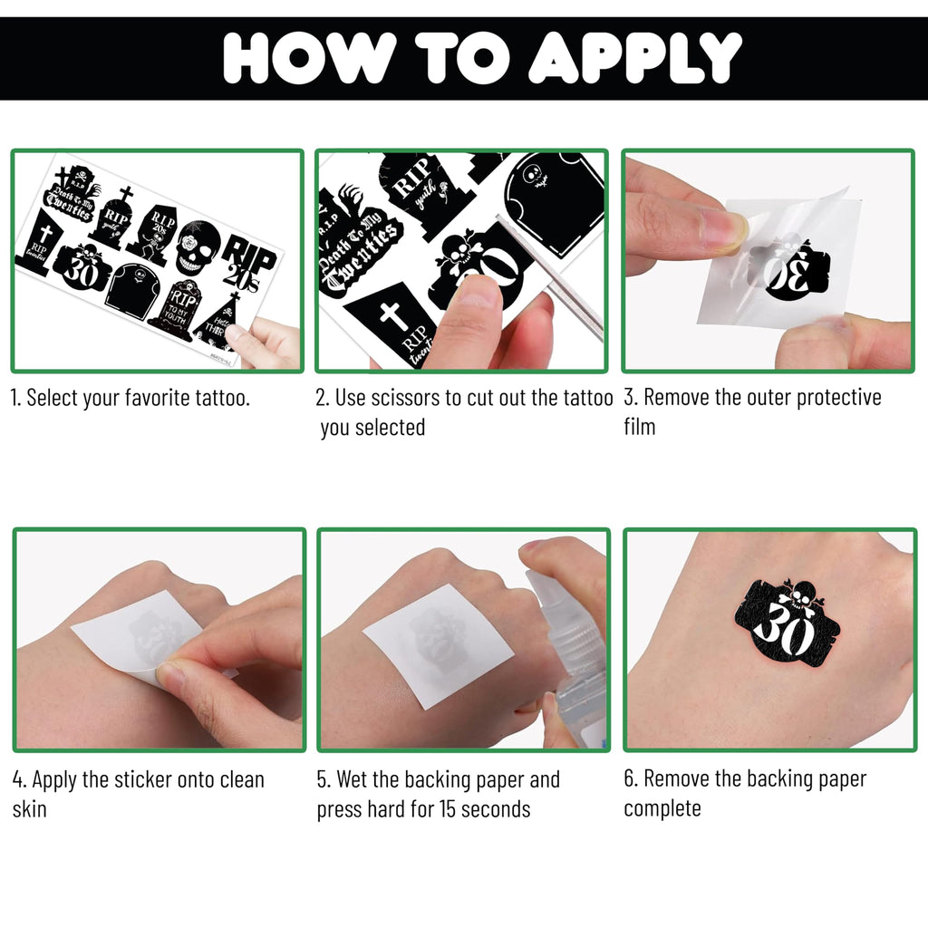 MeoIsDaBest 100 PCS Death to My 20s Temporary Tattoos — 30th Birthday Party Decor