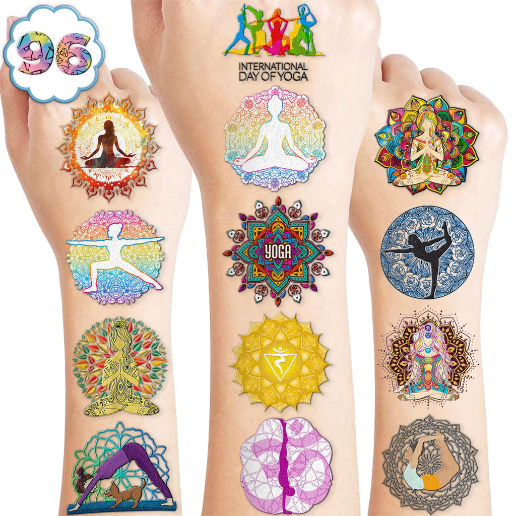 MeoIsDaBest 100 PCS Yoga Day Temporary Tattoos – Mandala Flowers Party Favors & Decor