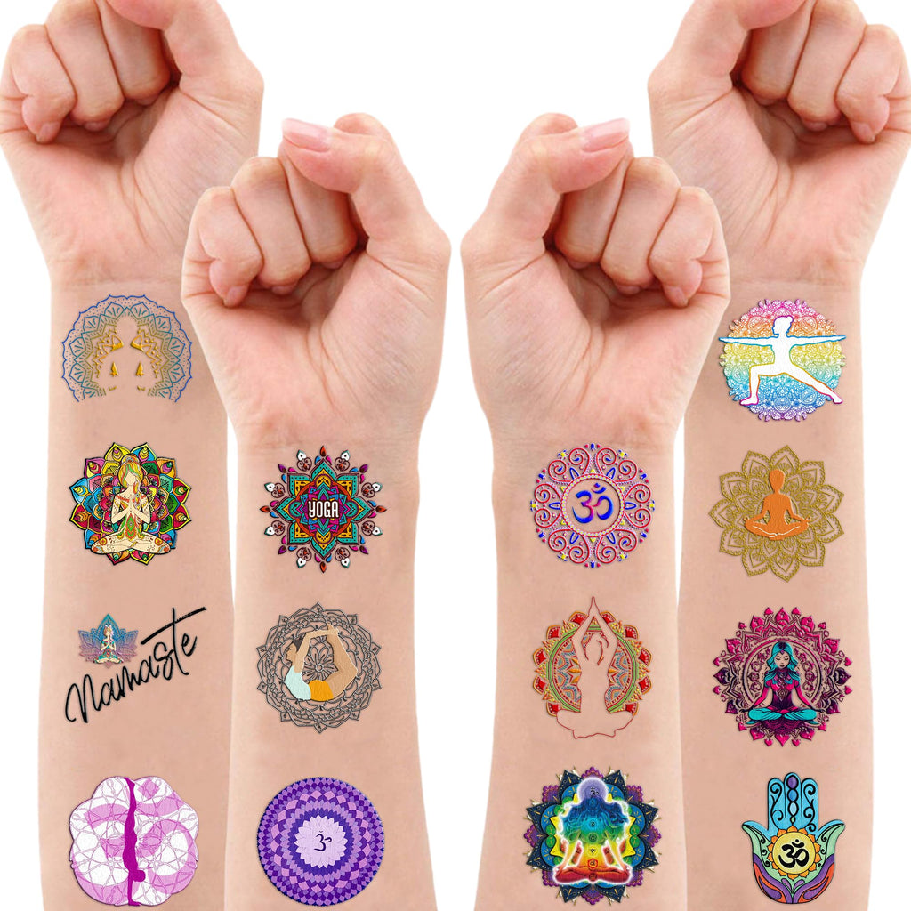 MeoIsDaBest 100 PCS Yoga Day Temporary Tattoos – Mandala Flowers Party Favors & Decor