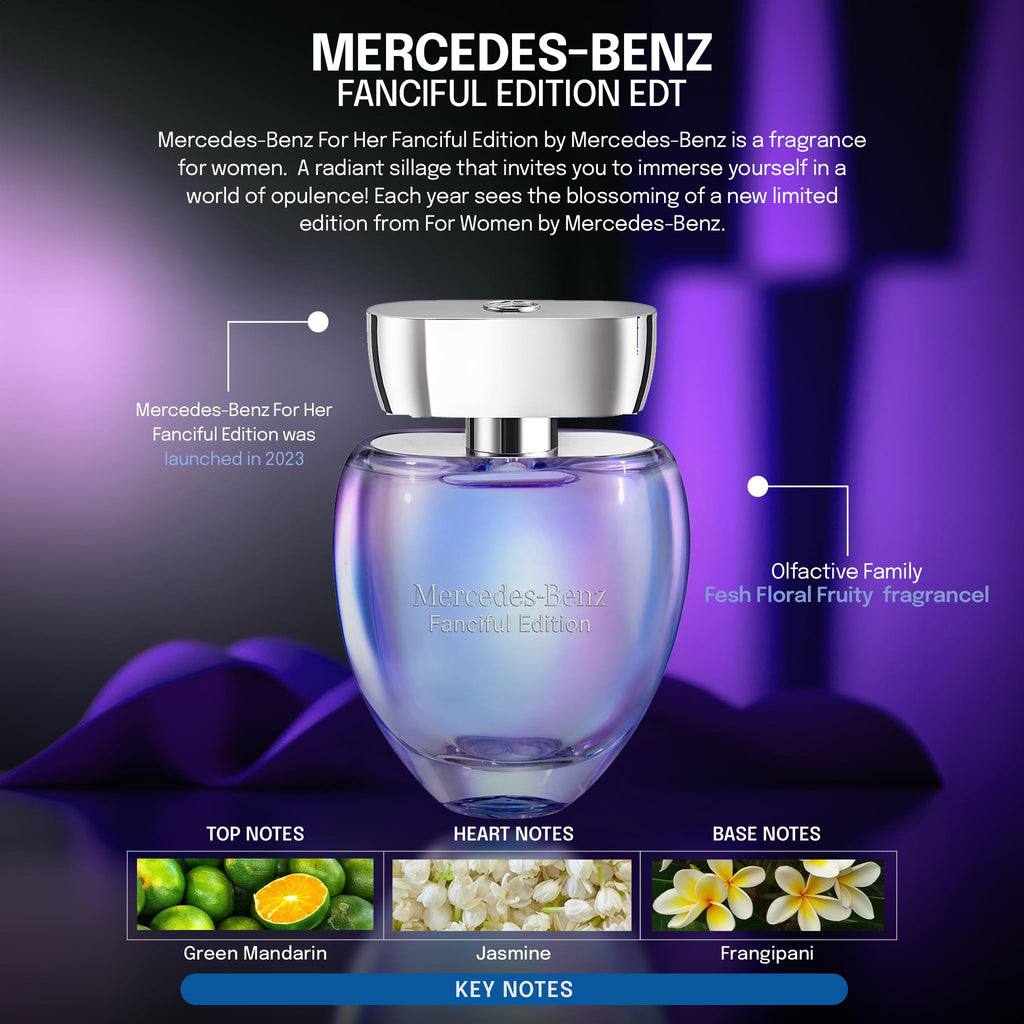 Mercedes Benz Fanciful Eau de Toilette for Women – 3 oz Citrus, Mandarin, Rose & Amber Wood