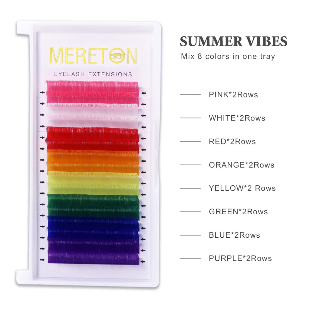 MERETON 16 Rows Colored Lash Extensions – 0.07mm D Curl, 14mm Multicolor Set
