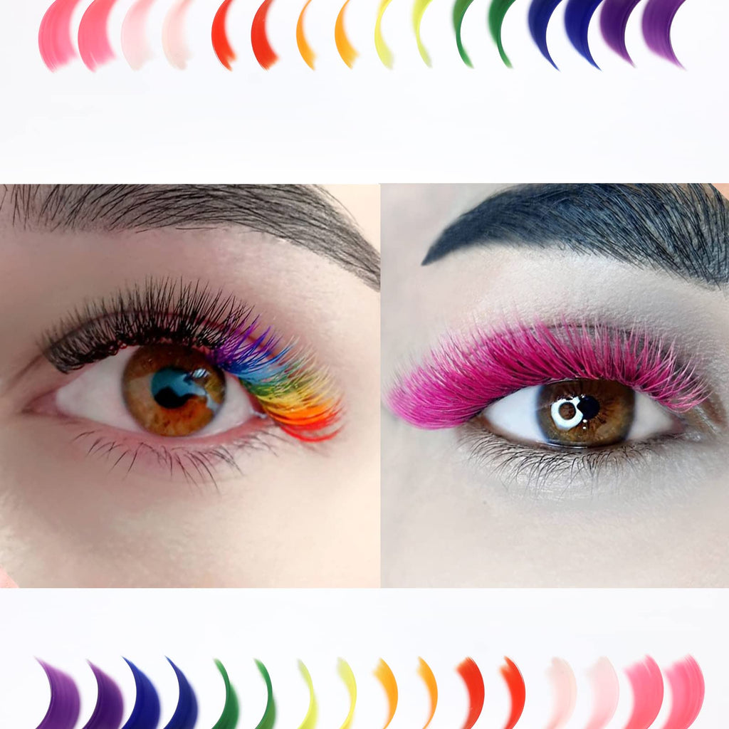 MERETON 16 Rows Colored Lash Extensions – 0.07mm D Curl, 14mm Multicolor Set
