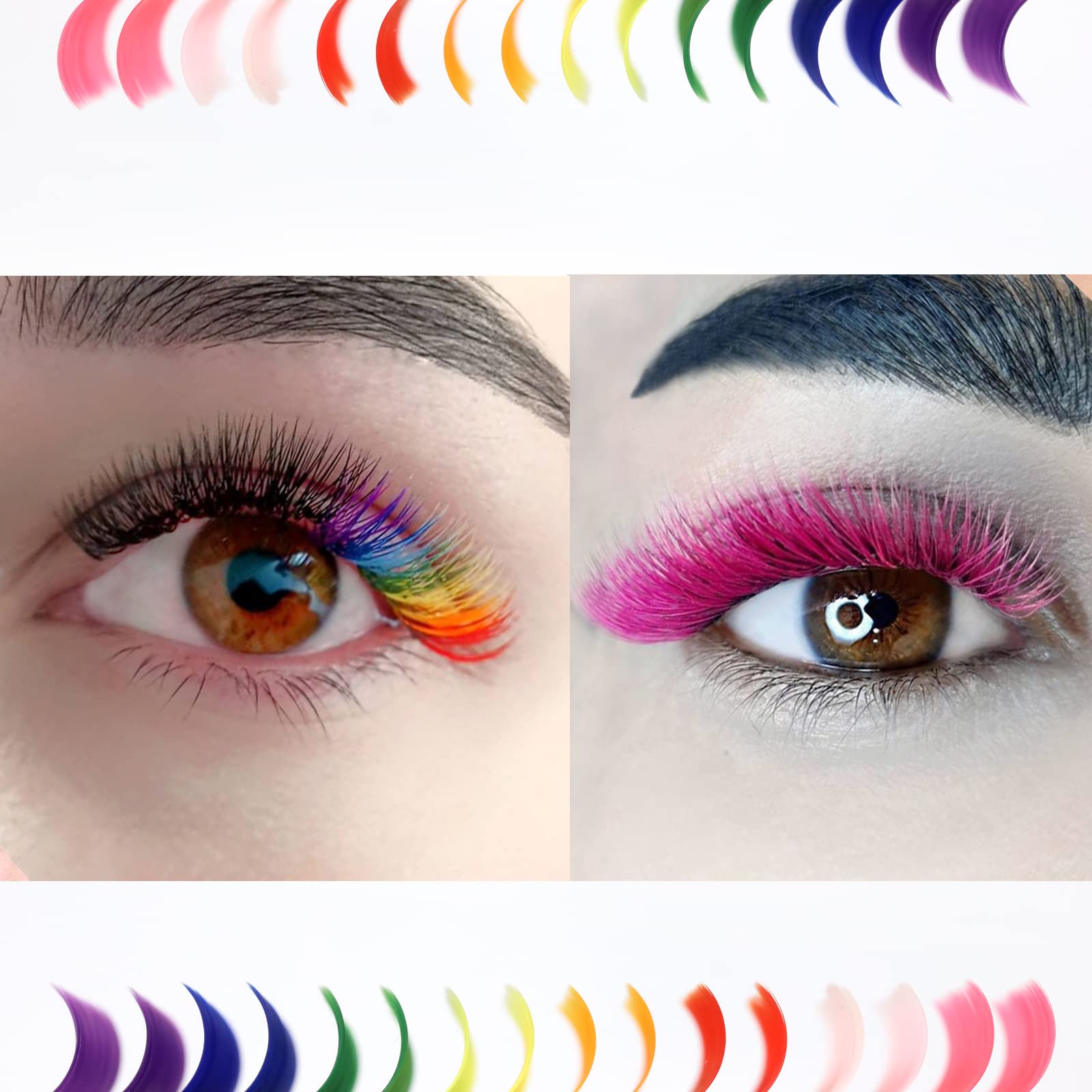 MERETON 16 Rows Colored Lash Extensions – 0.07mm D Curl, 14mm Multicolor Set