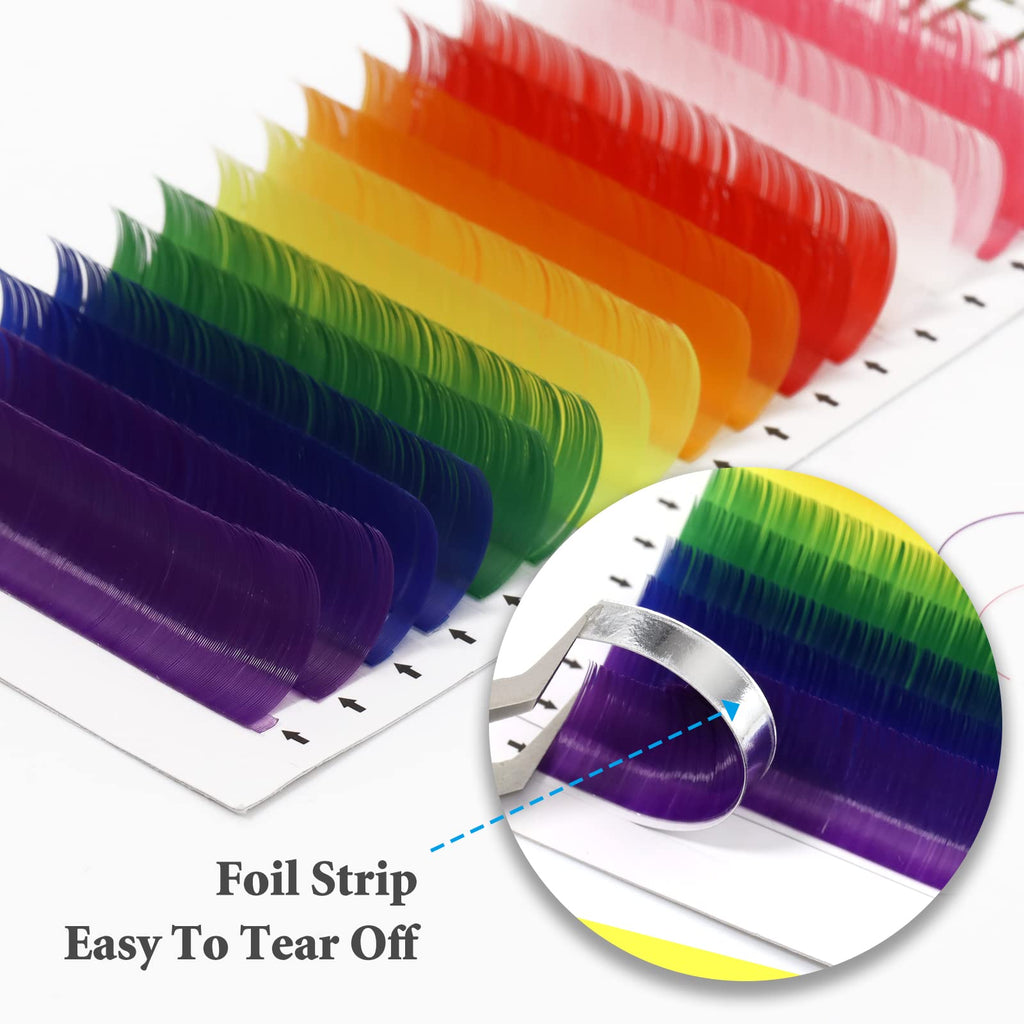 MERETON 16 Rows Colored Lash Extensions – 0.07mm D Curl, 14mm Multicolor Set