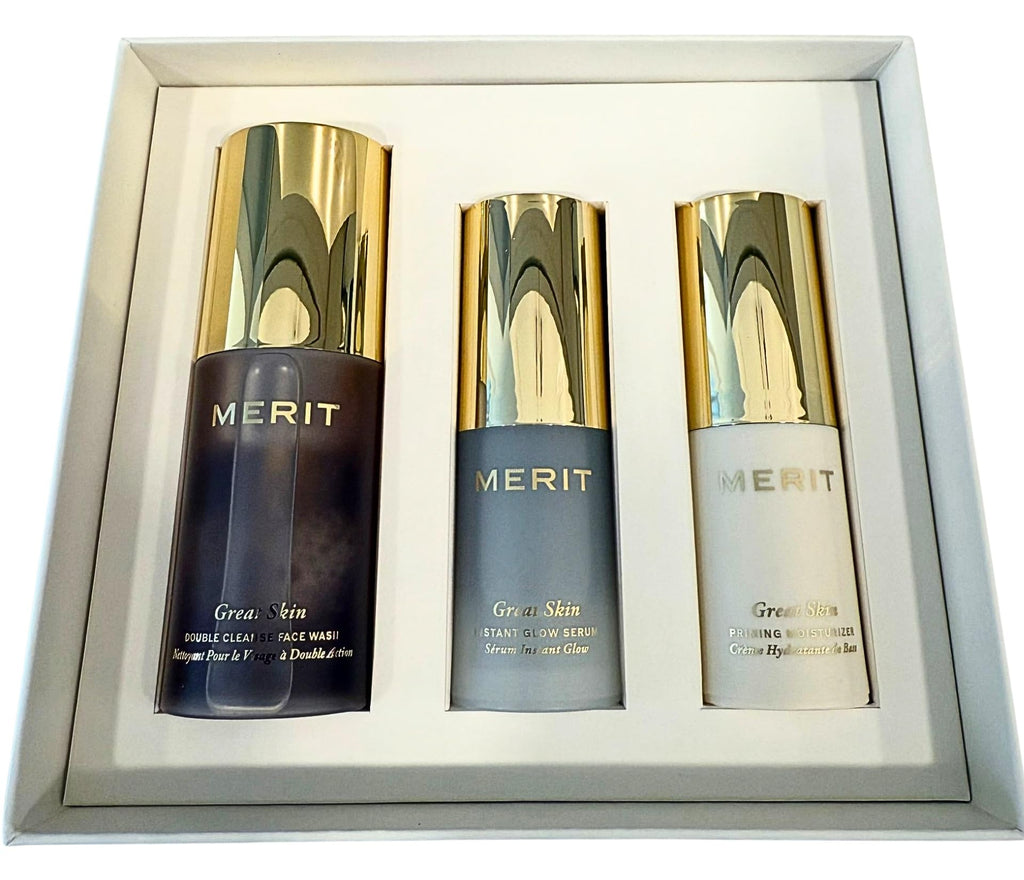 MERIT Mini Great Skin Trio – Limited Edition Travel-Size Skincare Set (Double Cleanse, Instant Glow Serum, Priming Moisturizer)