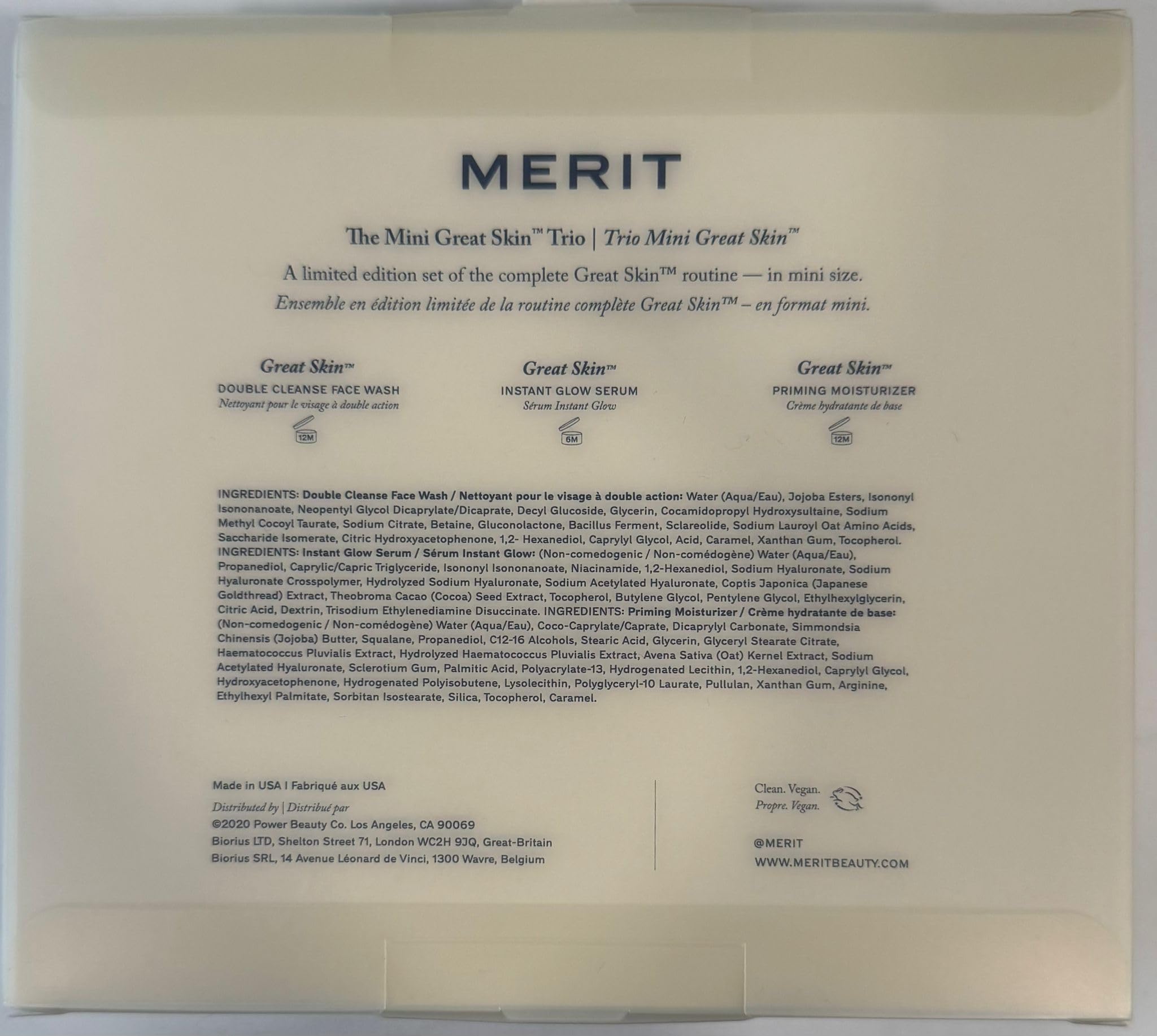 MERIT Mini Great Skin Trio – Limited Edition Travel-Size Skincare Set (Double Cleanse, Instant Glow Serum, Priming Moisturizer)