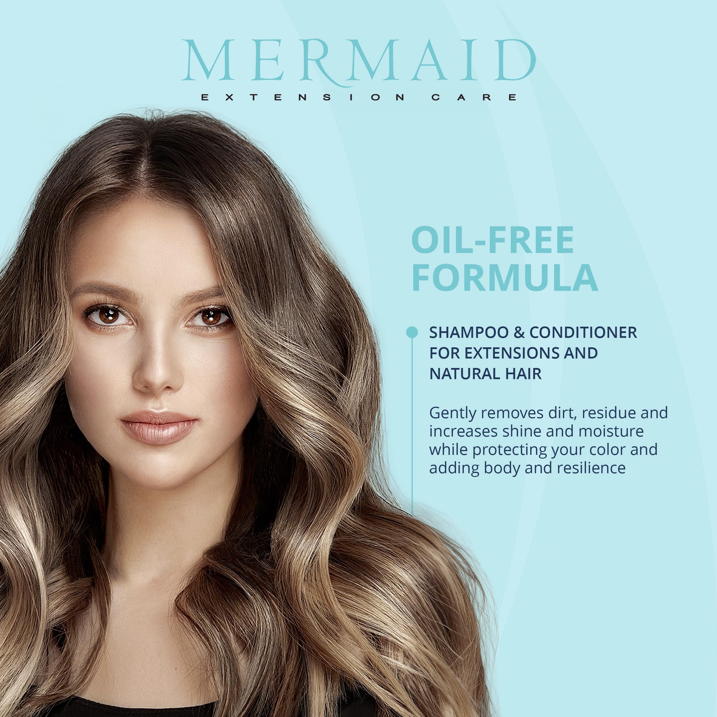Mermaid Extension Care Shampoo & Conditioner Duo with Brush | Gentle, Sulfate-Free Daily Formula for Hair Extensions