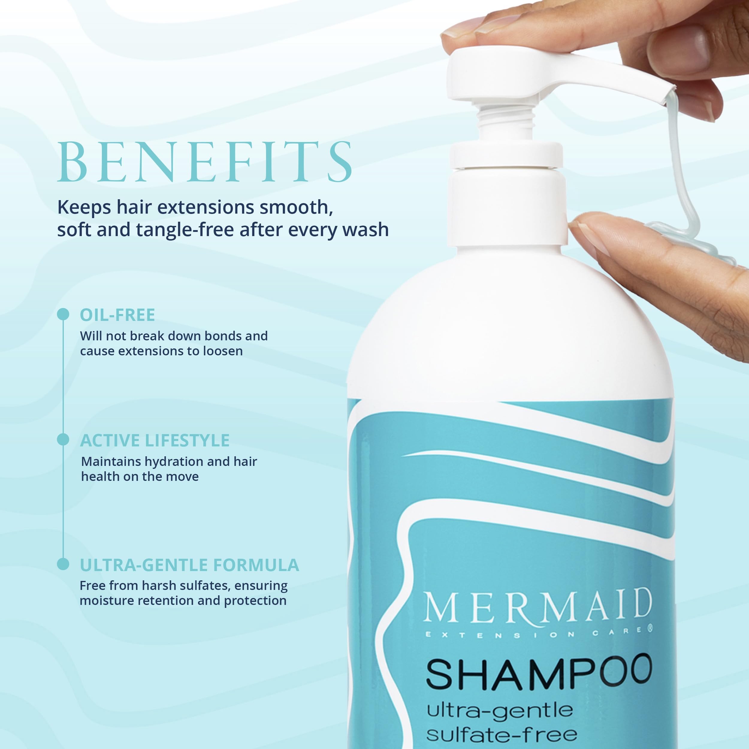 Mermaid Extension Care Shampoo & Conditioner Duo with Brush | Gentle, Sulfate-Free Daily Formula for Hair Extensions