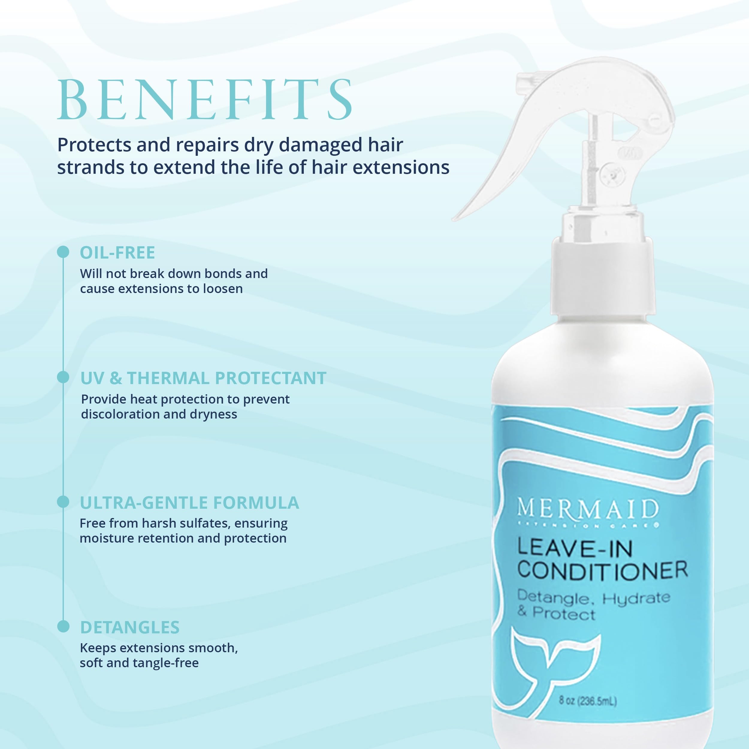 Mermaid Extension Care Leave-In Conditioner & Heat Protectant for Hair Extensions – 8 fl oz