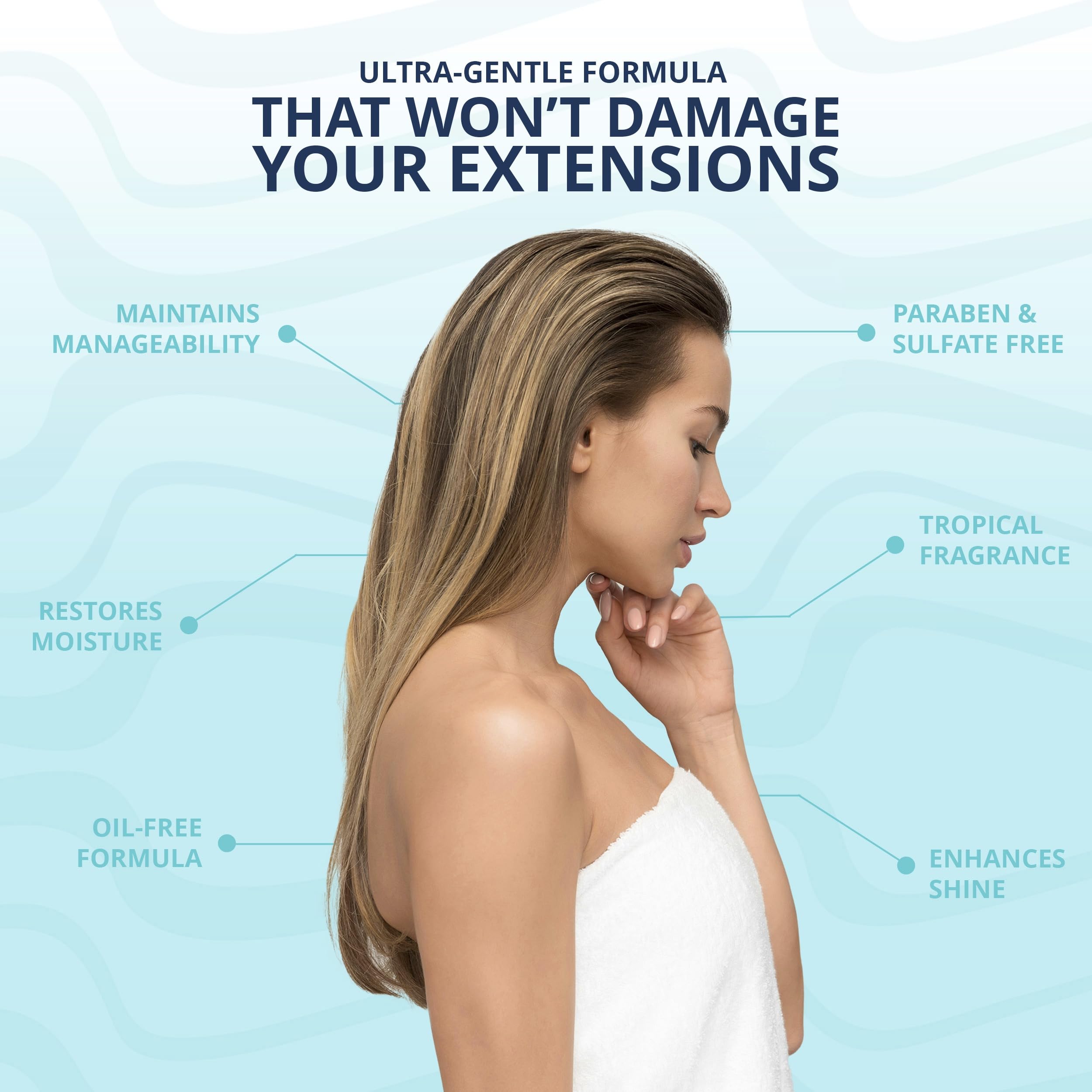 Mermaid Extension Care Shampoo & Conditioner Duo with Brush | Gentle, Sulfate-Free Daily Formula for Hair Extensions