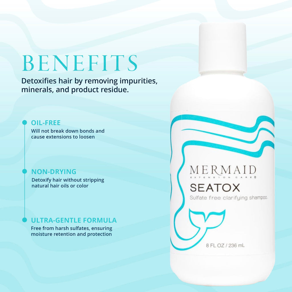 Mermaid Extension Care Seatox Clarifying Shampoo – Deep Cleansing for Hair Extensions, Sulfate-Free, 8 fl oz