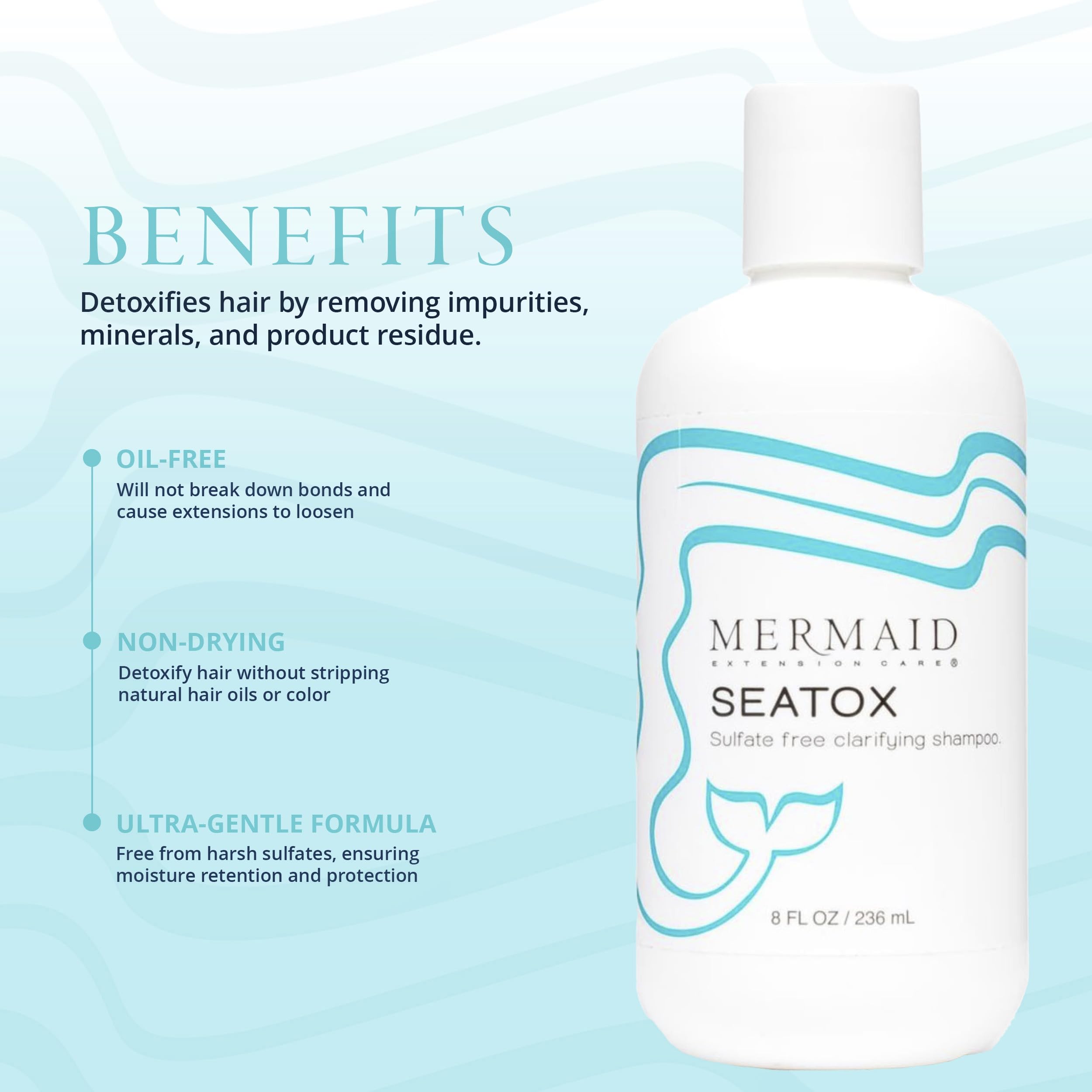 Mermaid Extension Care Seatox Clarifying Shampoo – Deep Cleansing for Hair Extensions, Sulfate-Free, 8 fl oz