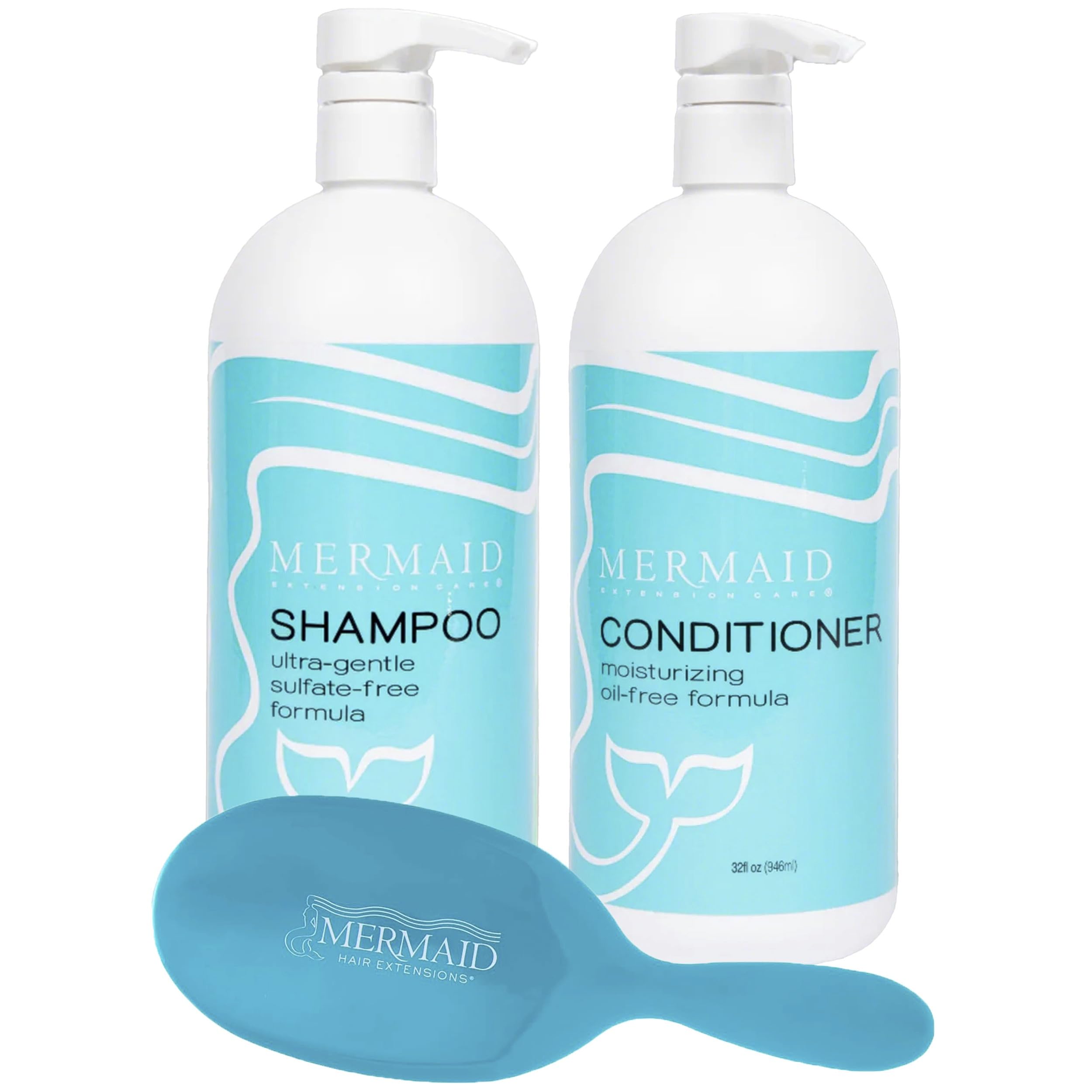 Mermaid Extension Care Shampoo & Conditioner Duo with Brush | Gentle, Sulfate-Free Daily Formula for Hair Extensions