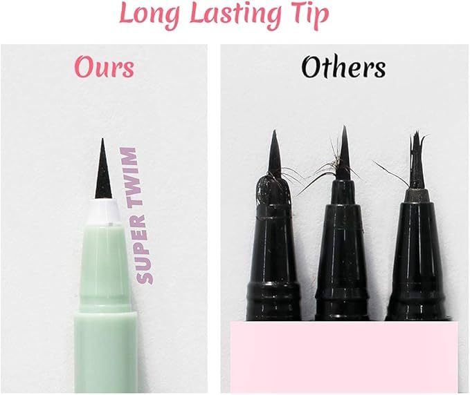 Merrymonde Super Twim Long Lasting Eyeliner – Vegan Ultra-Fine Felt Tip, Waterproof Multicolor (04 Salmon Pink)
