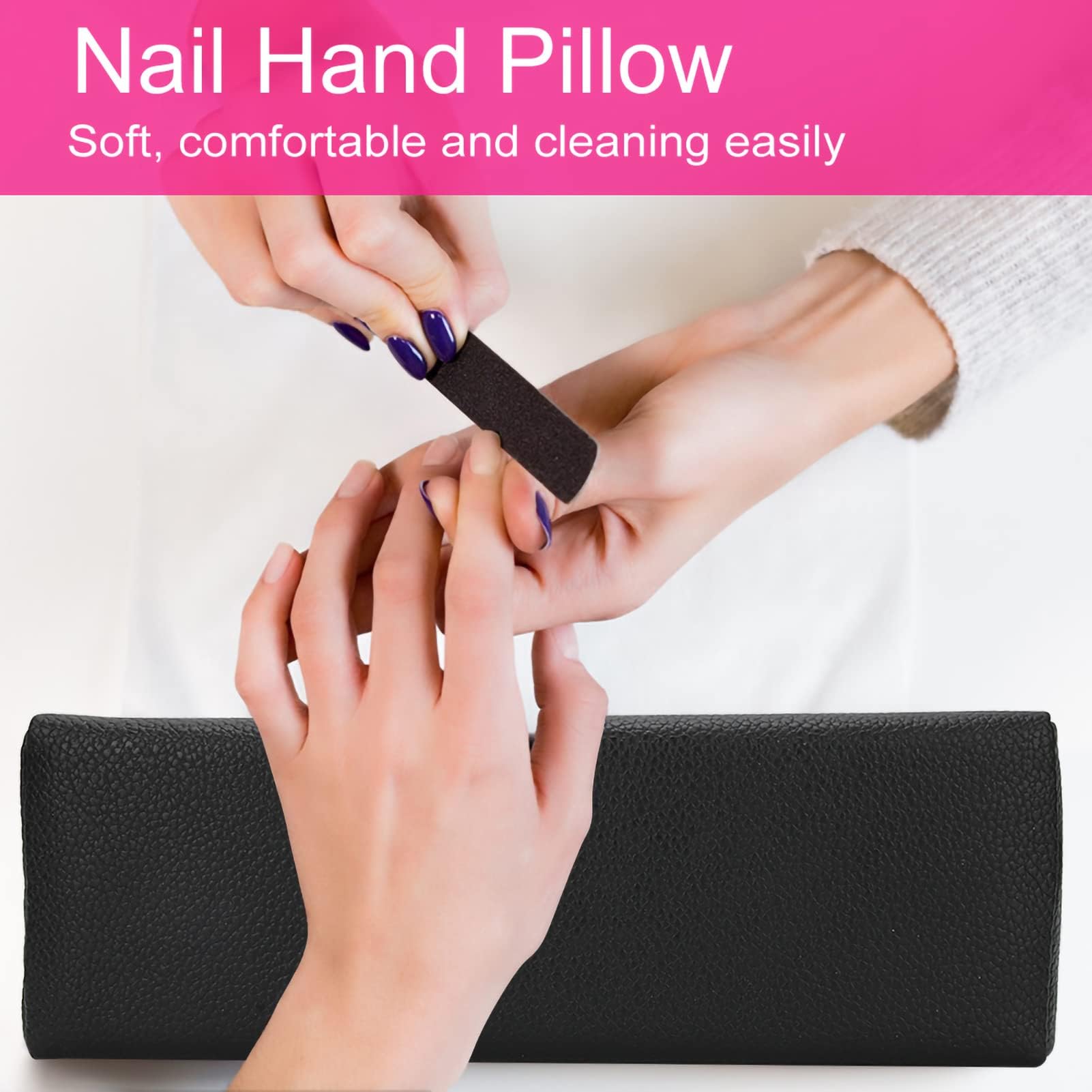 Merterfly Arm Rest for Nails – Pebbled PU Leather Hand Pillow (Black) for Nail Tech, Salon, or Home