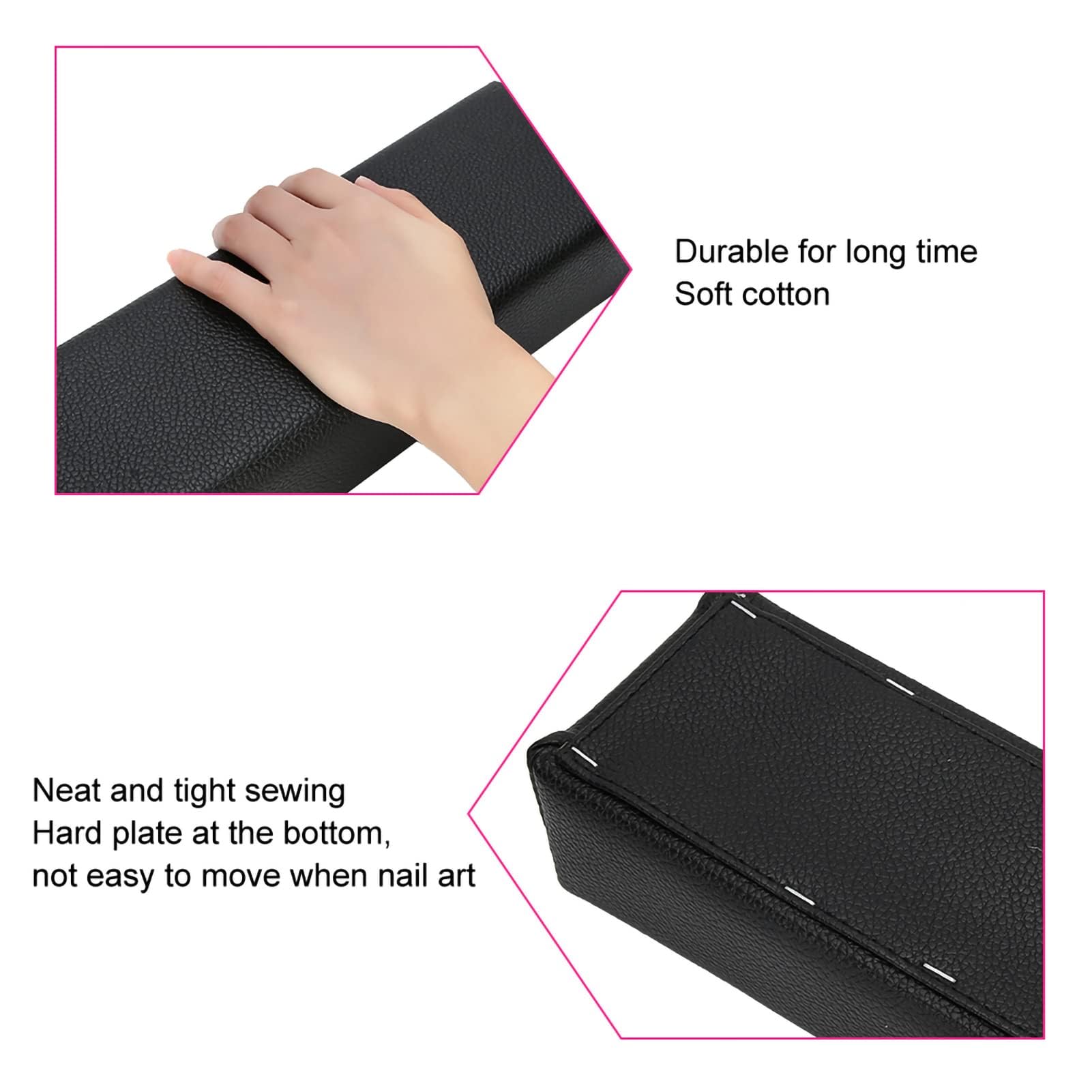 Merterfly Arm Rest for Nails – Pebbled PU Leather Hand Pillow (Black) for Nail Tech, Salon, or Home