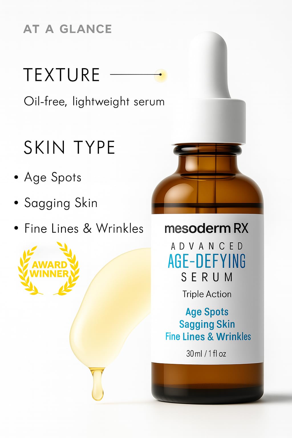 Mesoderm RX Advanced Age-Defying Serum — Triple Action for Age Spots, Fine Lines & Sagging Skin | 1 fl oz