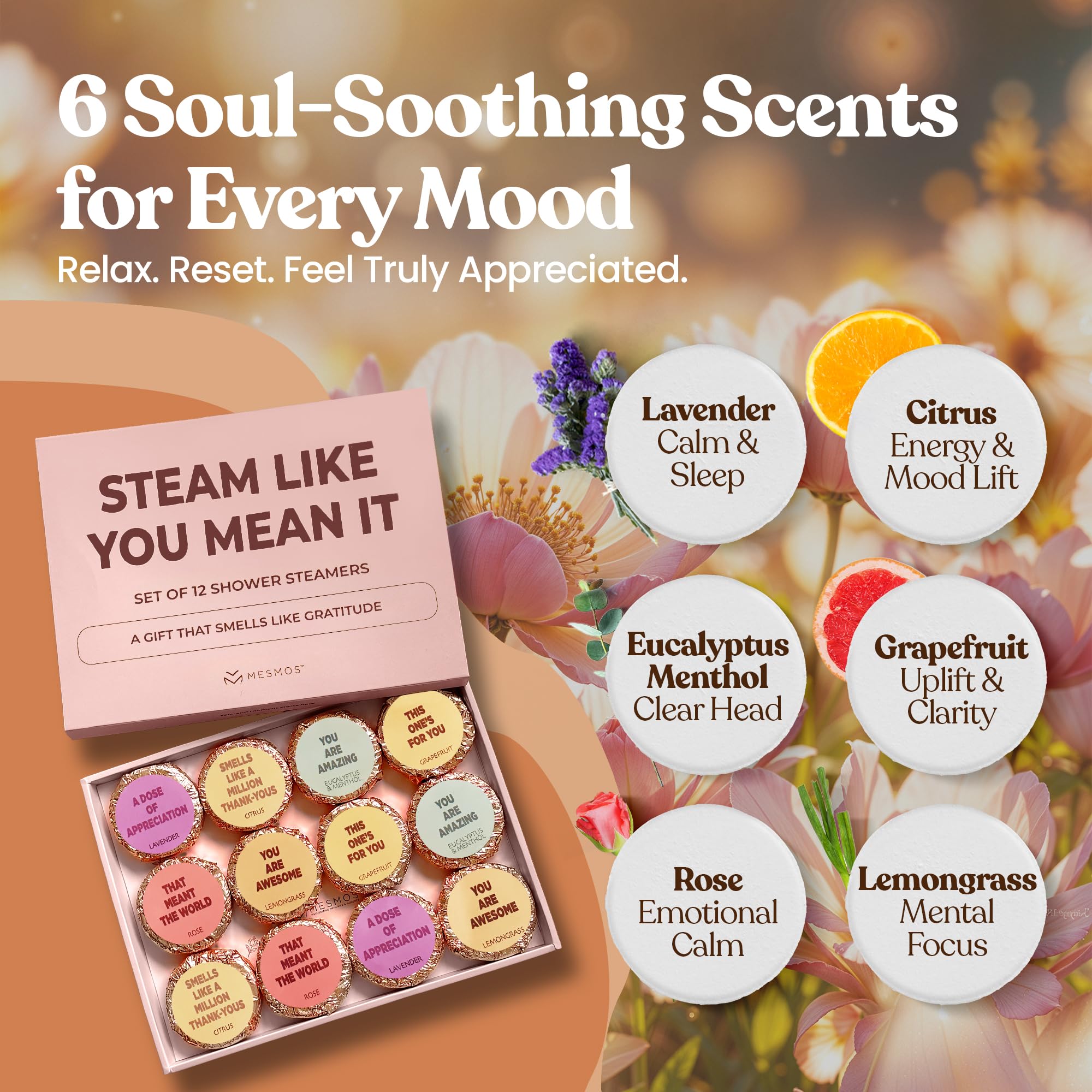 MESMOS 12 Assorted Shower Steamers – Aromatherapy Gift Set for Women
