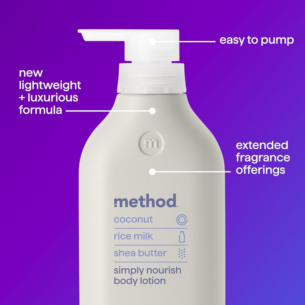 Method Body Lotion Simply Nourish – Coconut, Rice Milk + Shea Butter, 24H Moisture (14 oz)