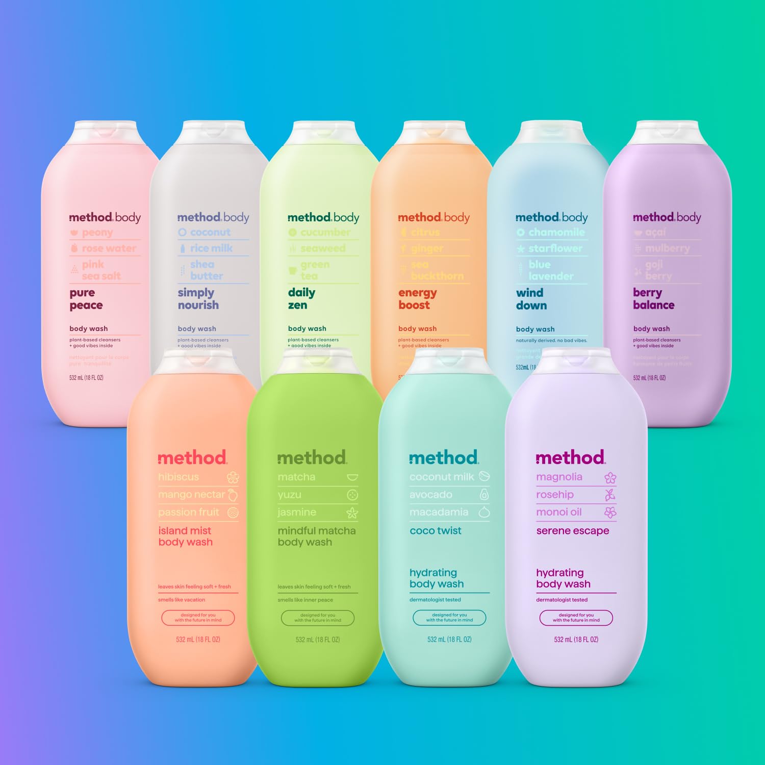Method Body Wash Pure Peace – Paraben & Phthalate Free, 18 oz (6 Pack)