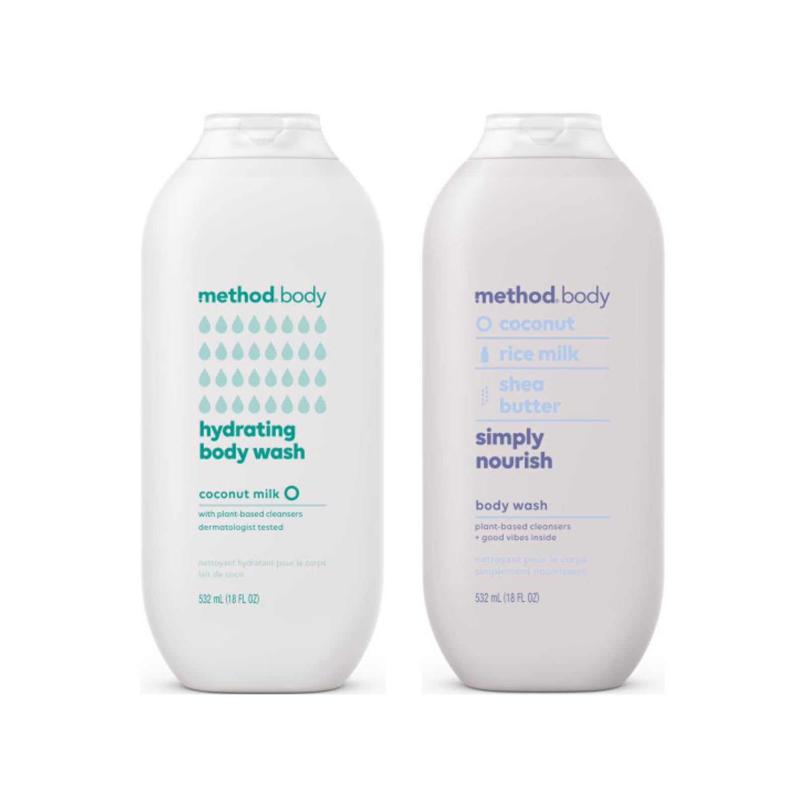 Method Body Wash Variety Pack — Hydrating Coconut Milk & Simply Nourish, 18 Fl Oz Each