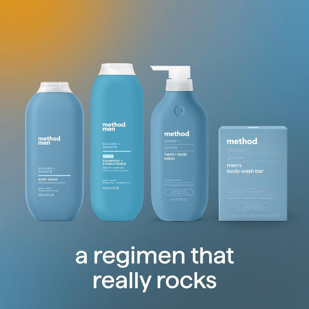 Method Men Body Wash Glacier + Granite — Paraben & Phthalate Free, 18 oz (Pack of 6)