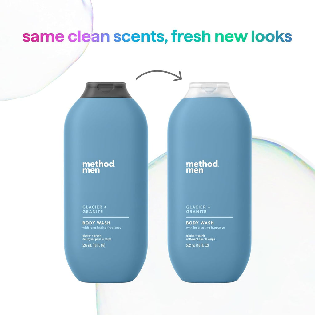 Method Men Body Wash Glacier + Granite — Paraben & Phthalate Free, 18 oz (Pack of 6)