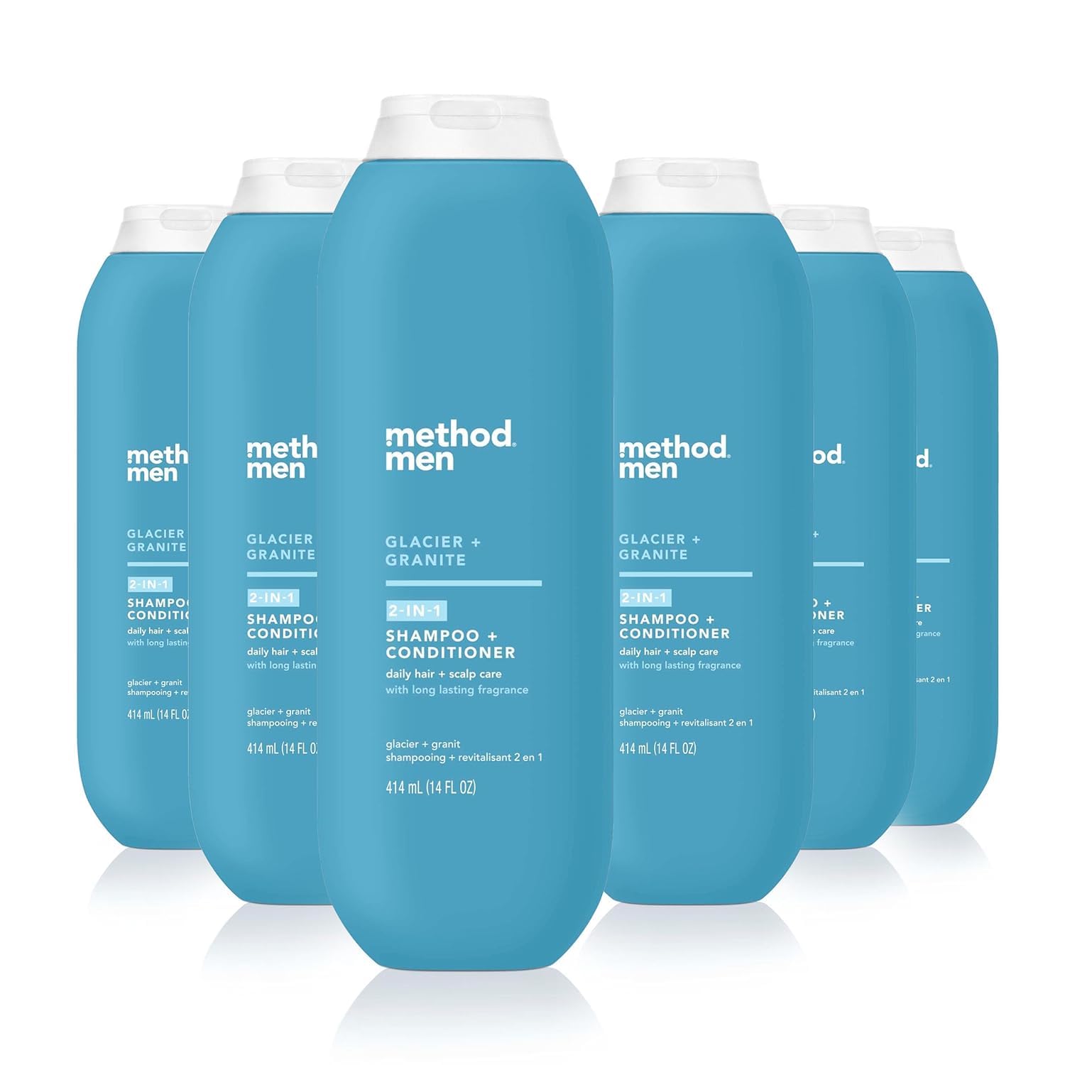 Method Men Glacier + Granite 2-in-1 Shampoo & Conditioner – Paraben-Free, Dye-Free, 14 oz (Pack of 6)