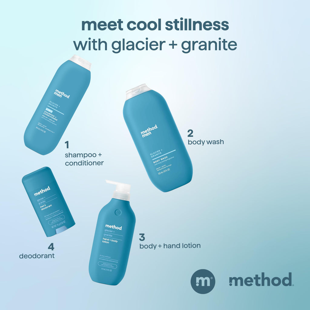 Method Men Glacier + Granite 2-in-1 Shampoo & Conditioner – Paraben-Free, Dye-Free, 14 oz (Pack of 6)