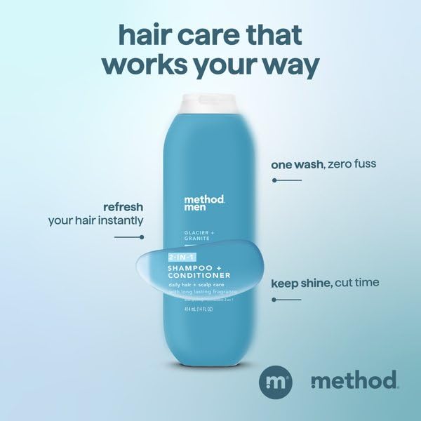 Method Men Glacier + Granite 2-in-1 Shampoo & Conditioner – 14 oz (Pack of 3)