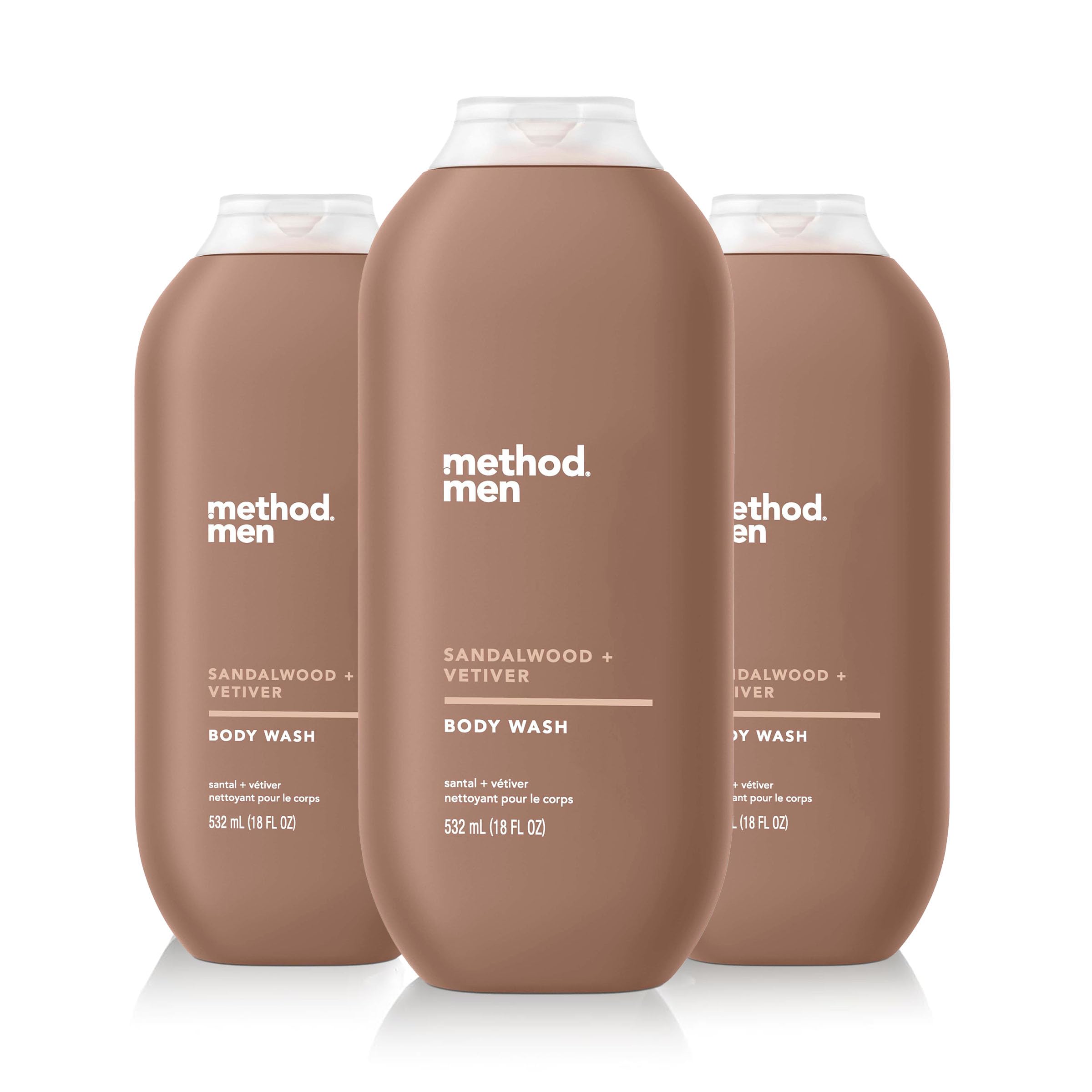 Method Men Sandalwood + Vetiver Body Wash, 3 x 18oz – Paraben & Phthalate Free