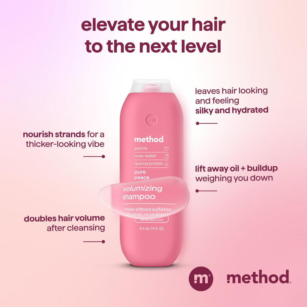 Method Pure Peace Volumizing Shampoo – Thicker, Fuller Hair, Sulfate-Free & Color Safe (14 oz x3)