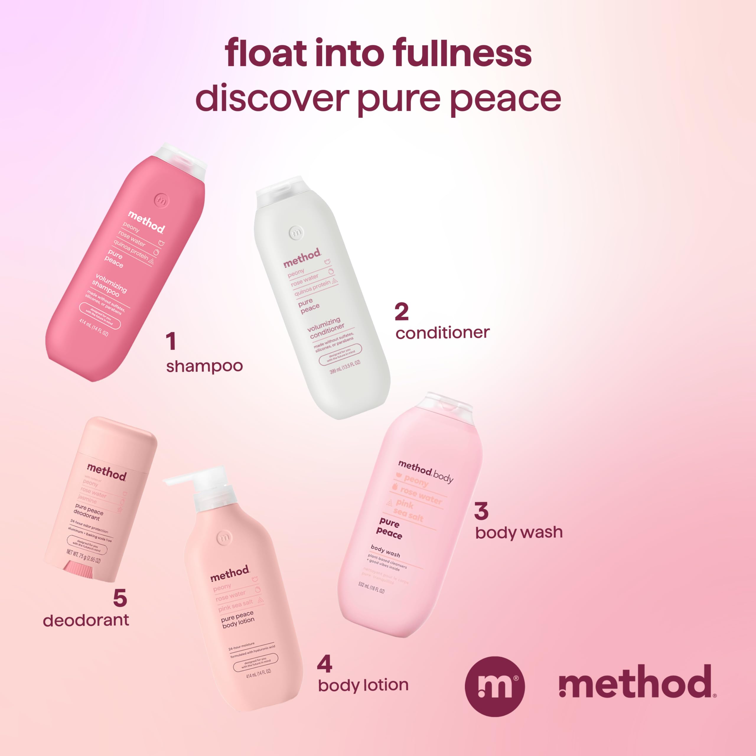 Method Pure Peace Volumizing Shampoo – Thicker, Fuller Hair, Sulfate-Free & Color Safe (14 oz x3)