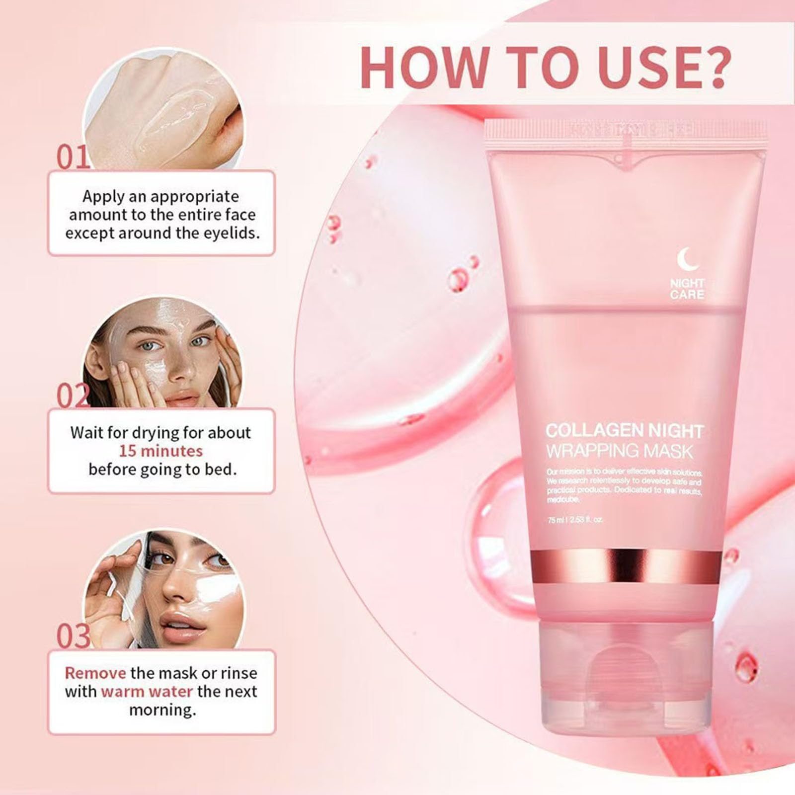 Metiplou Hydrating Mask – Collagen Night Wrapping Peel-Off Facial Mask for Hydration, Brightening & Firmer-Looking Skin | Korean Skincare