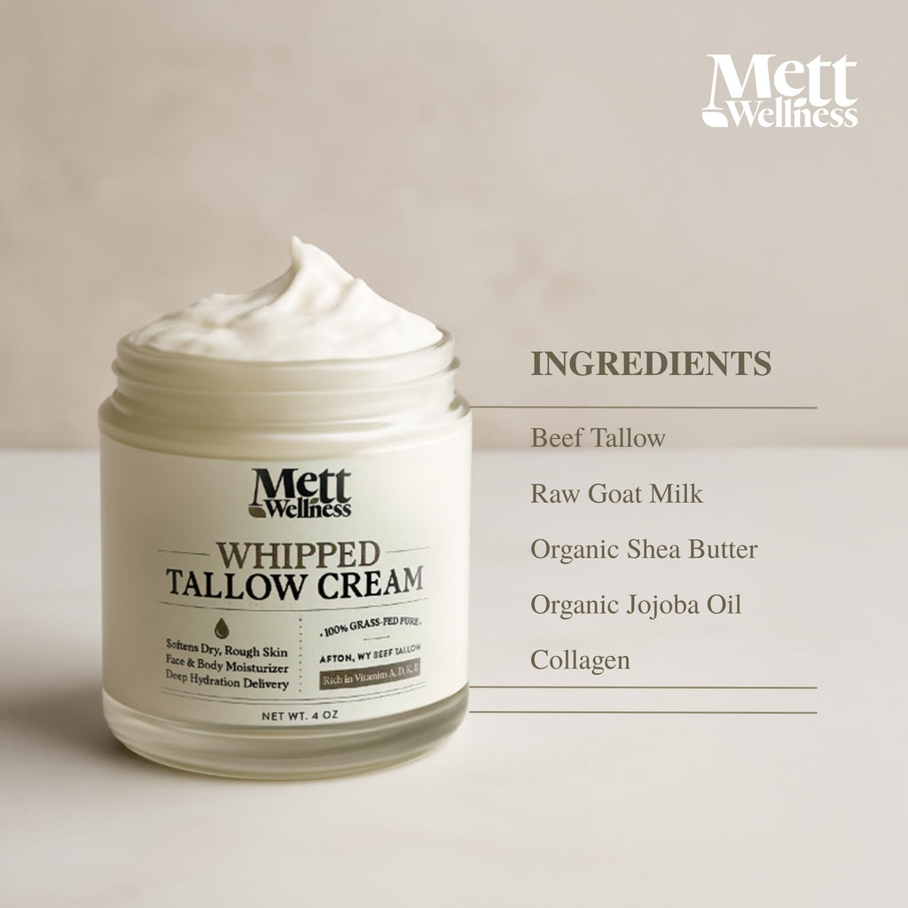 Mett Wellness Whipped Tallow Cream | Fragrance-Free 4oz Moisturizer for Face & Body