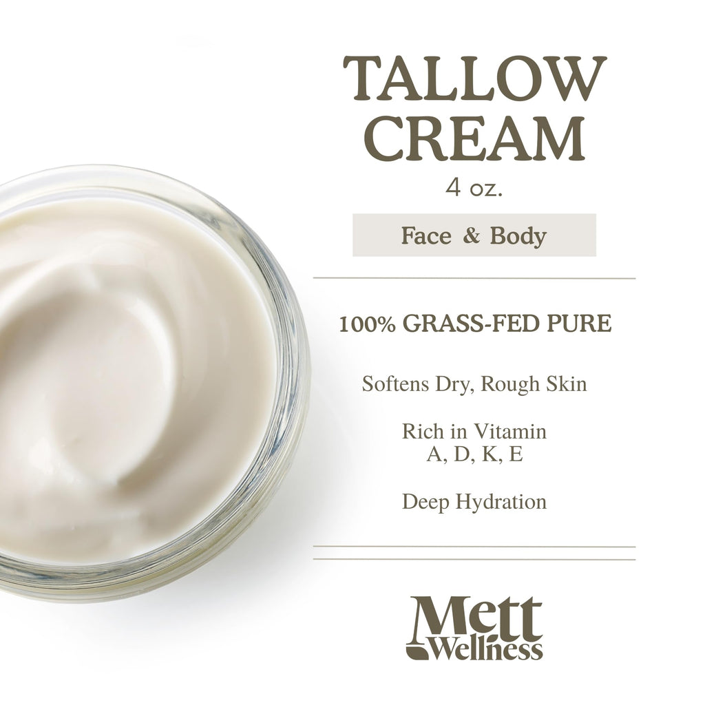 Mett Wellness Whipped Tallow Cream | Fragrance-Free 4oz Moisturizer for Face & Body