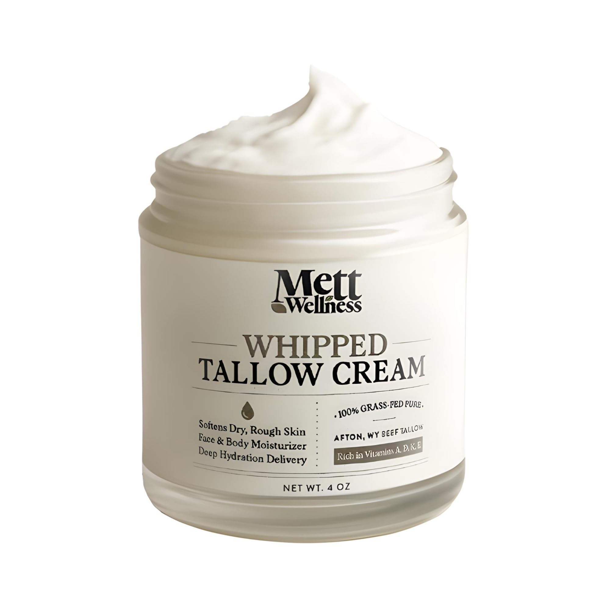 Mett Wellness Whipped Tallow Cream | Fragrance-Free 4oz Moisturizer for Face & Body
