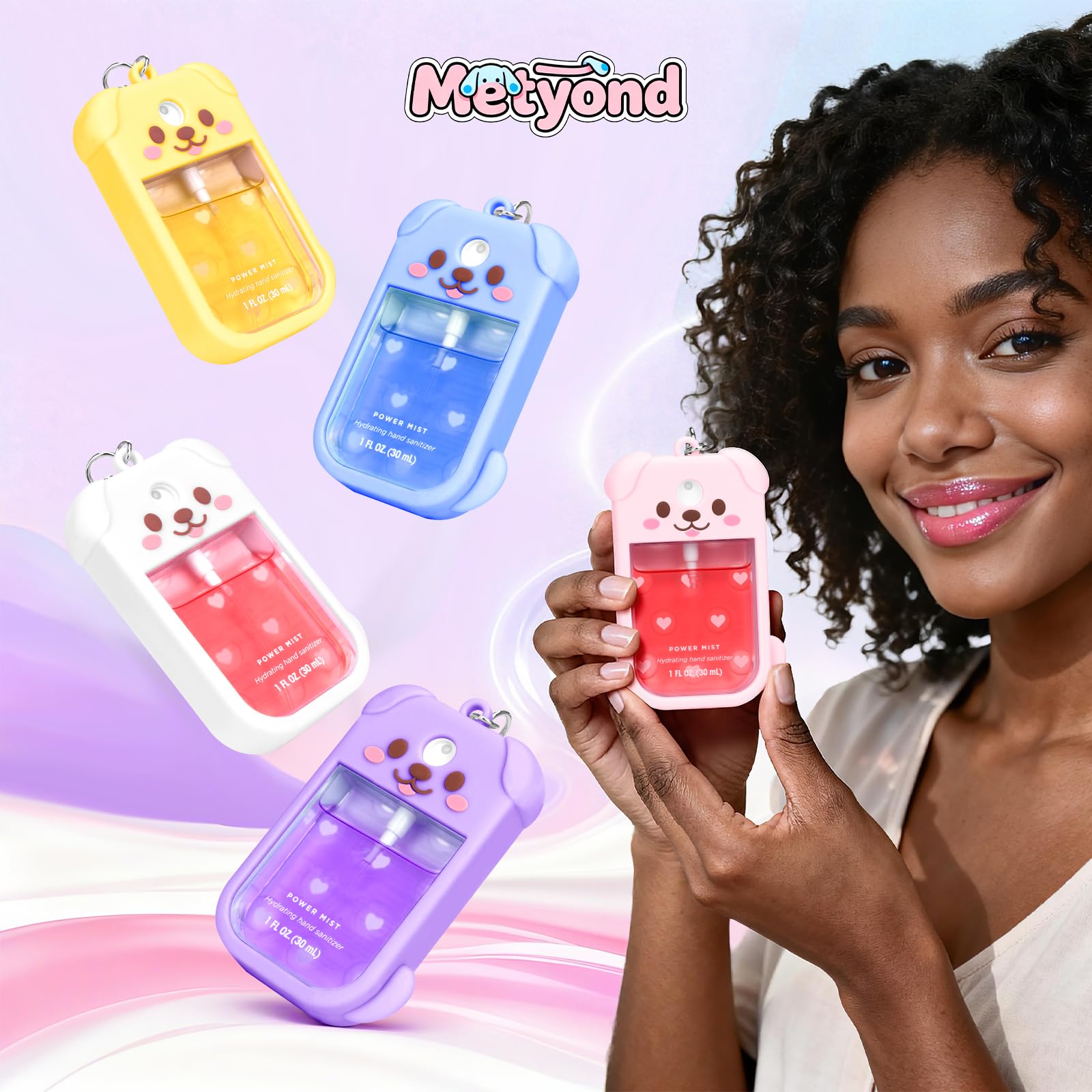Metyond Dog Silicone Case for Touchland 1 oz Spray – Pink with Keychain & Charms