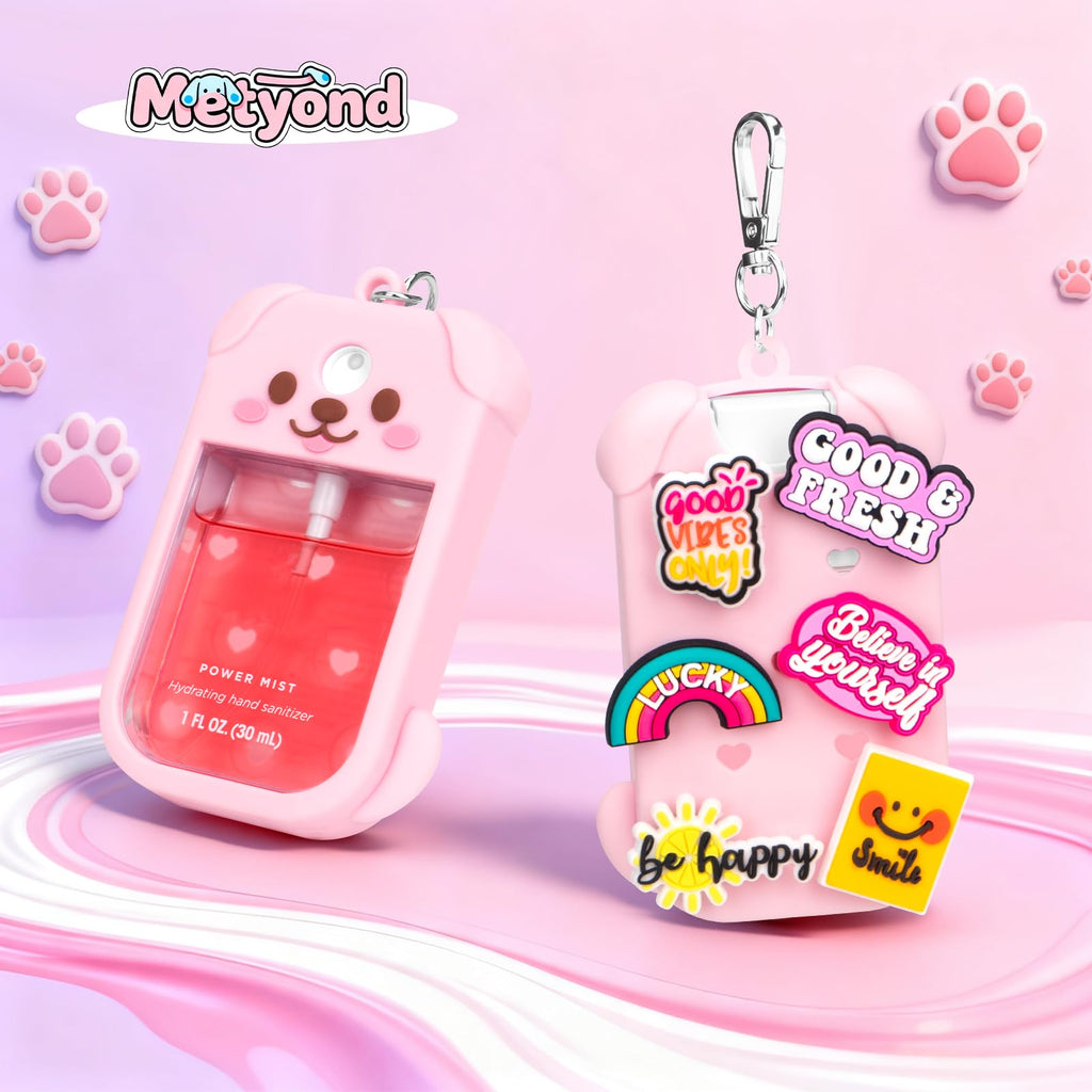 Metyond Dog Silicone Case for Touchland 1 oz Spray – Pink with Keychain & Charms